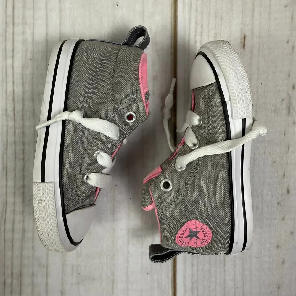 Kids Converse‎ All Star Chuck Taylor High Top Sneakers Gray Pink Toddler Size 7C
